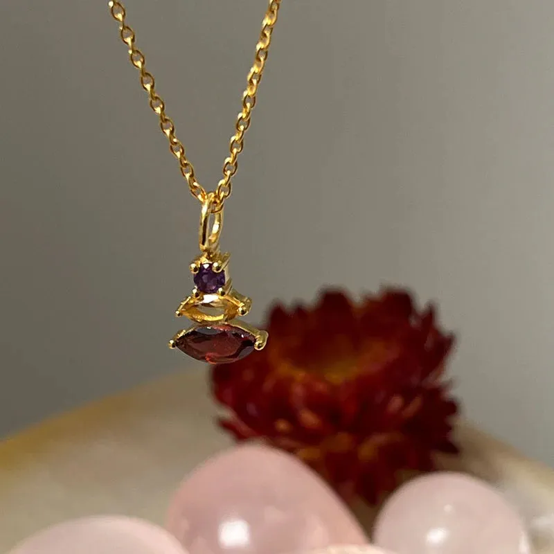 Trinity Garnet, Citrine & Amethyst On Short Cable Chain Necklace