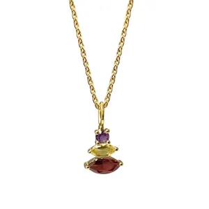 Trinity Garnet, Citrine & Amethyst On Short Cable Chain Necklace