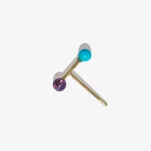 Turquoise & Amethyst Barbell Earring - 9kt Gold