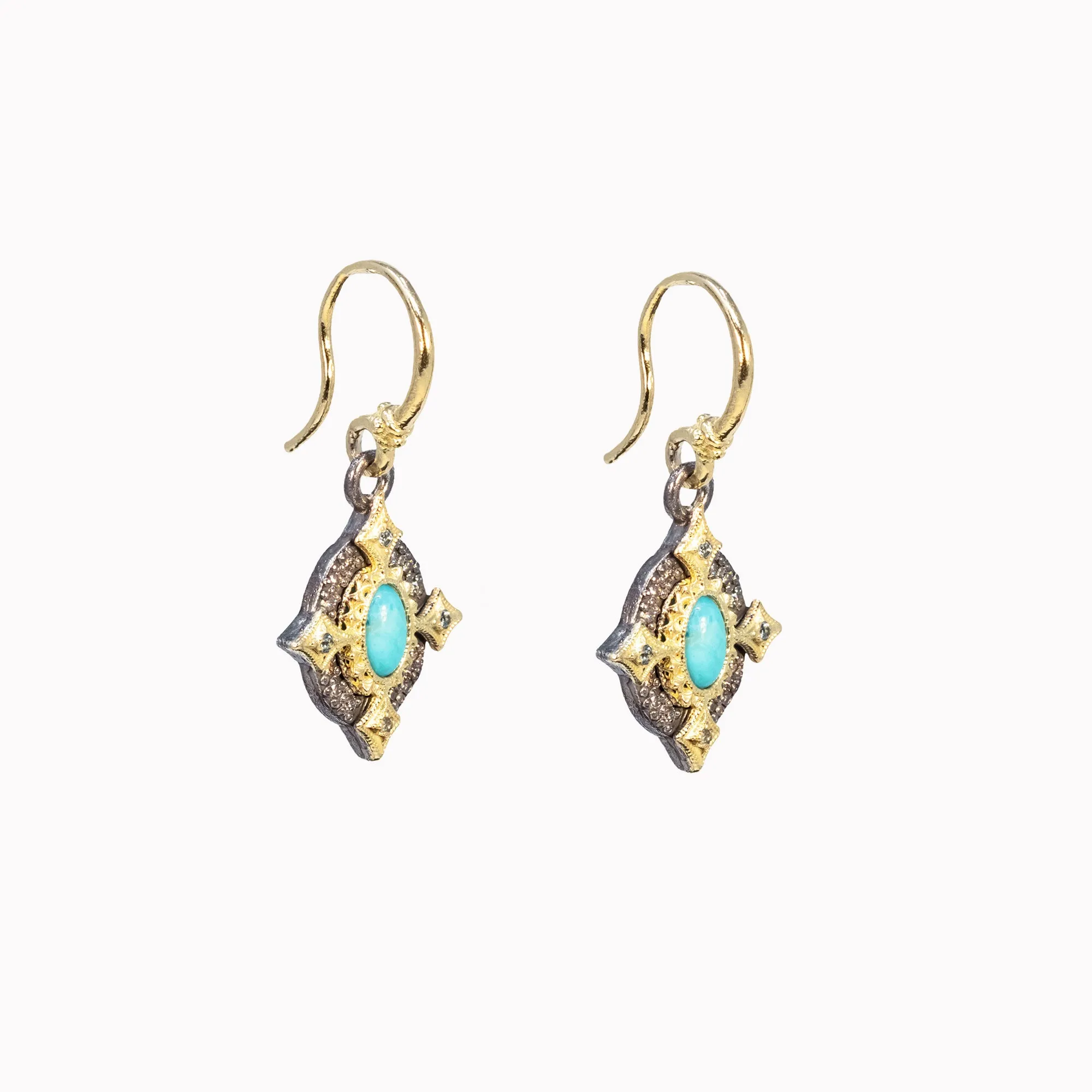 Turquoise & London Blue Topaz Crivelli Hook Earrings