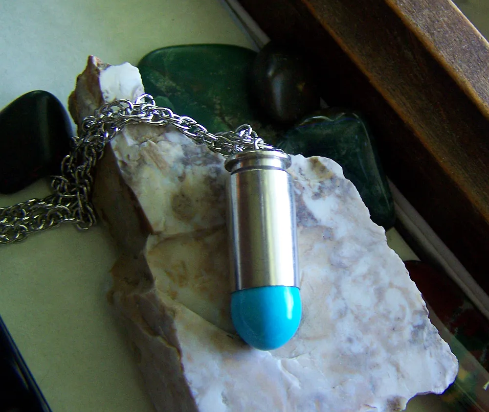 Turquoise Gemstone Silver Bullet Jewelry Pendant