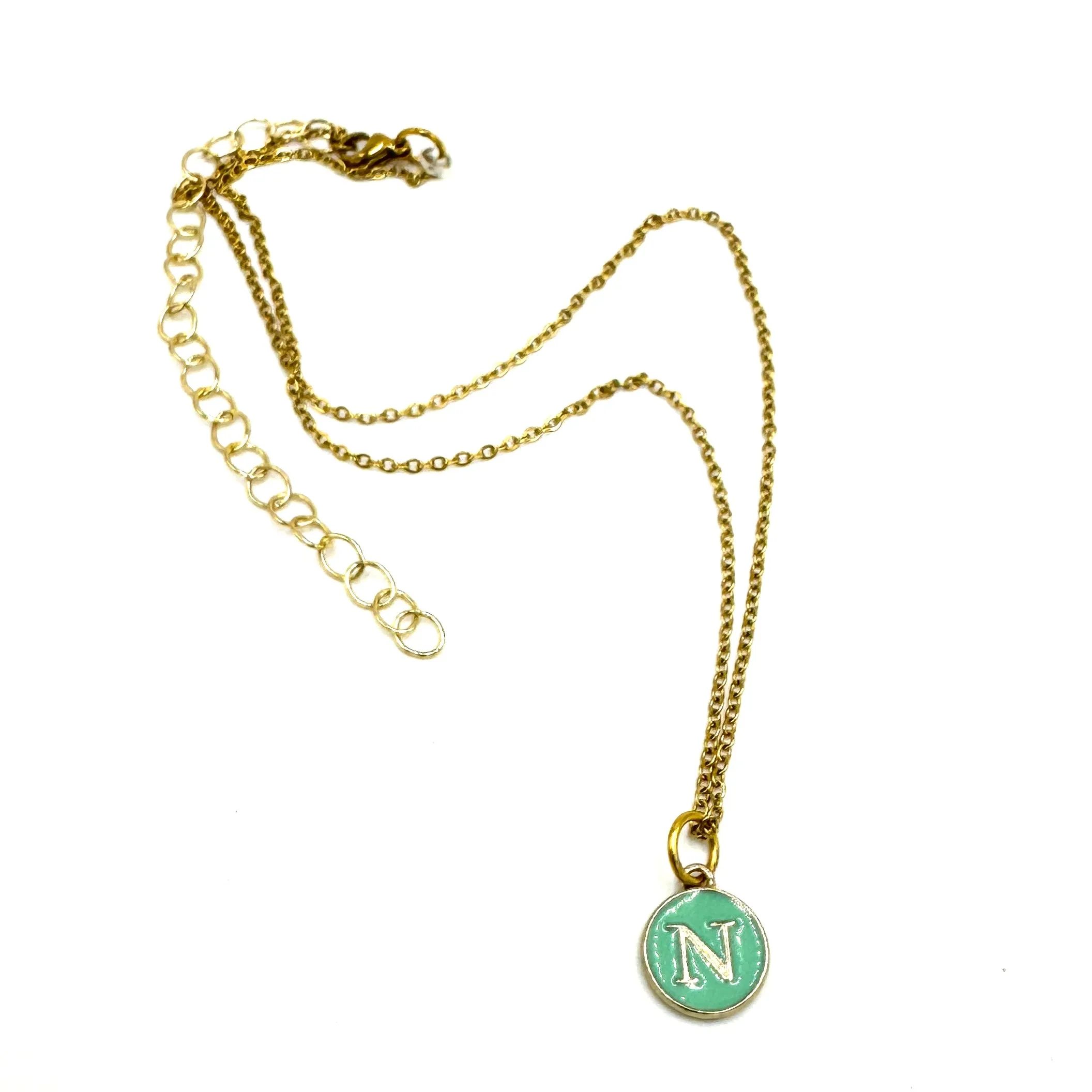 Turquoise Green & Gold Leetie Initial Necklace