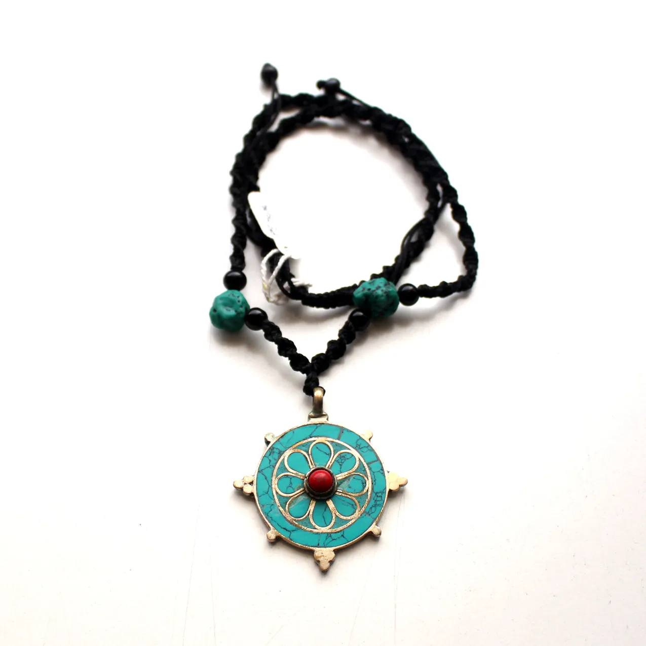 Turquoise Inlaid Flower Pendant