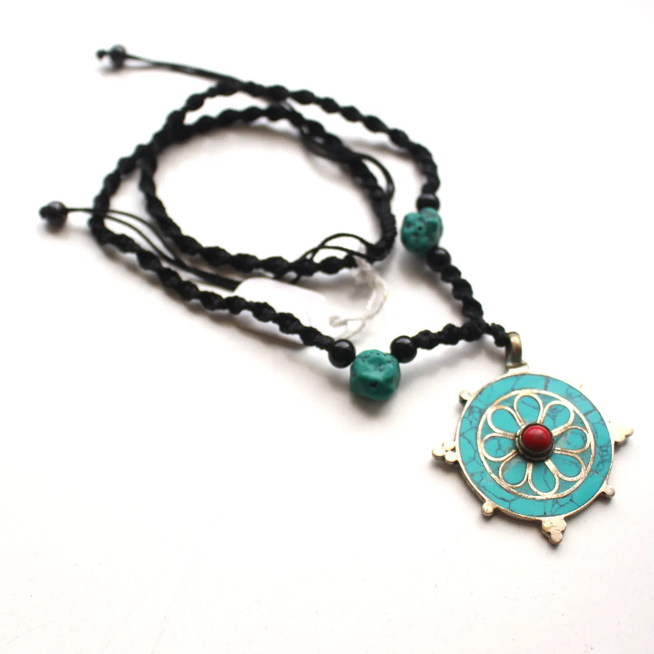 Turquoise Inlaid Flower Pendant