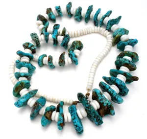 Turquoise Nuggets & Puka Shell Necklace Vintage