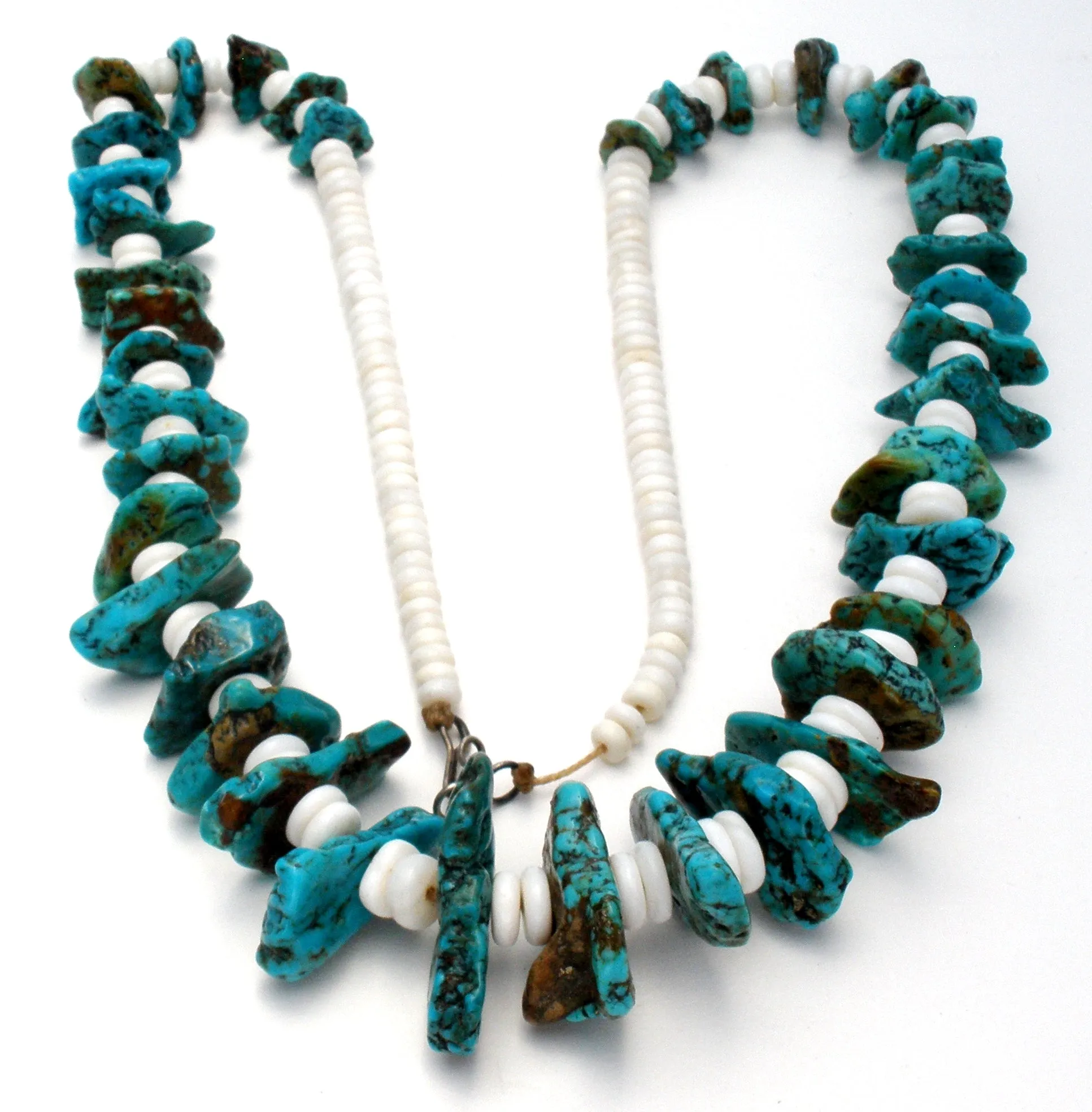 Turquoise Nuggets & Puka Shell Necklace Vintage