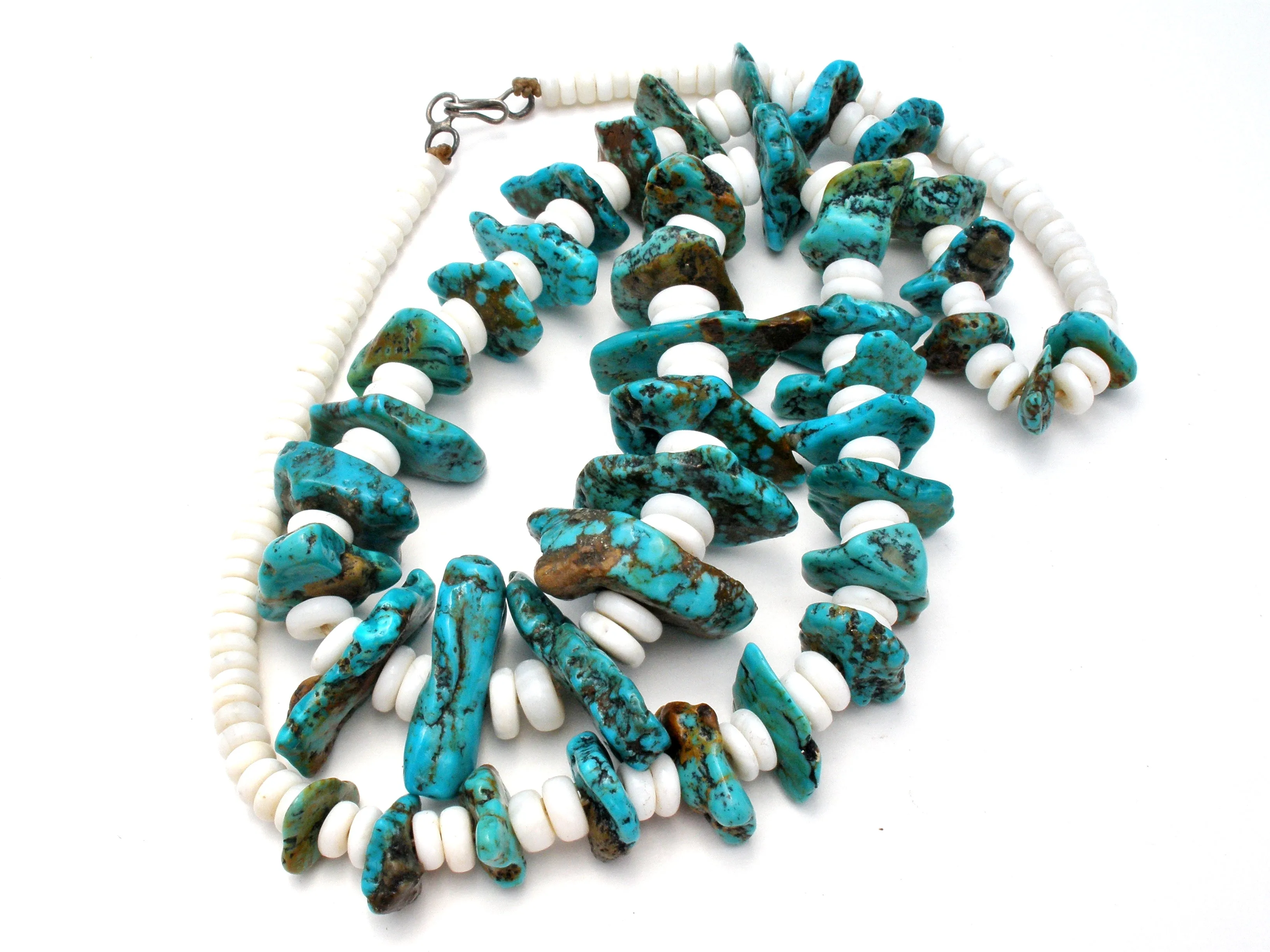 Turquoise Nuggets & Puka Shell Necklace Vintage