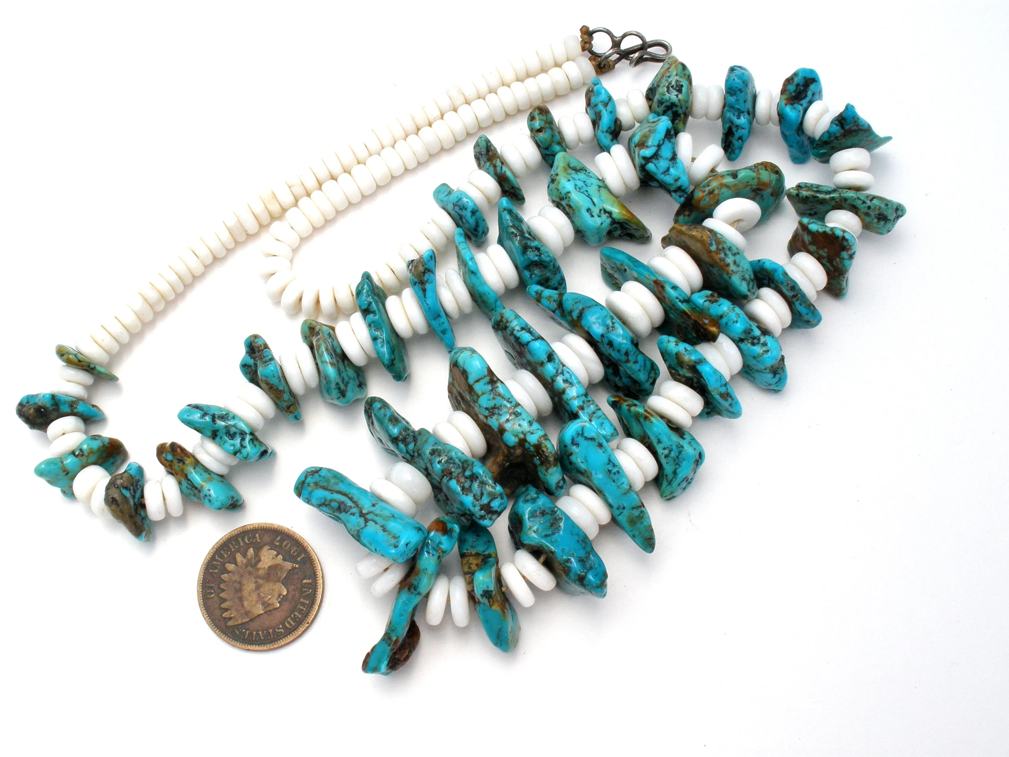 Turquoise Nuggets & Puka Shell Necklace Vintage