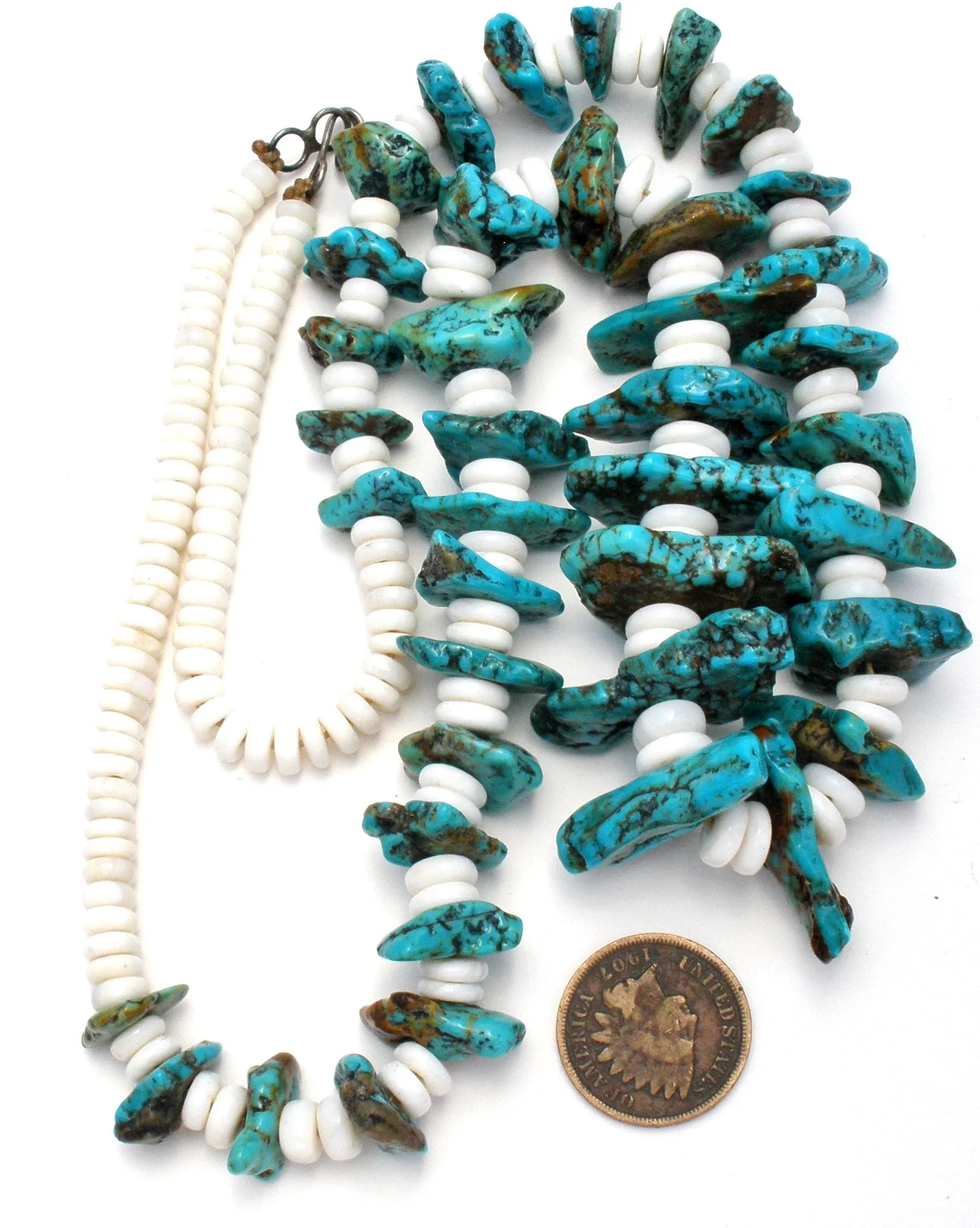 Turquoise Nuggets & Puka Shell Necklace Vintage