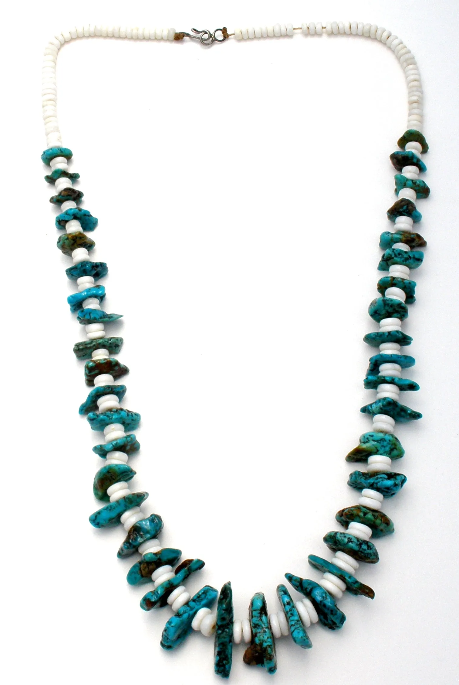 Turquoise Nuggets & Puka Shell Necklace Vintage