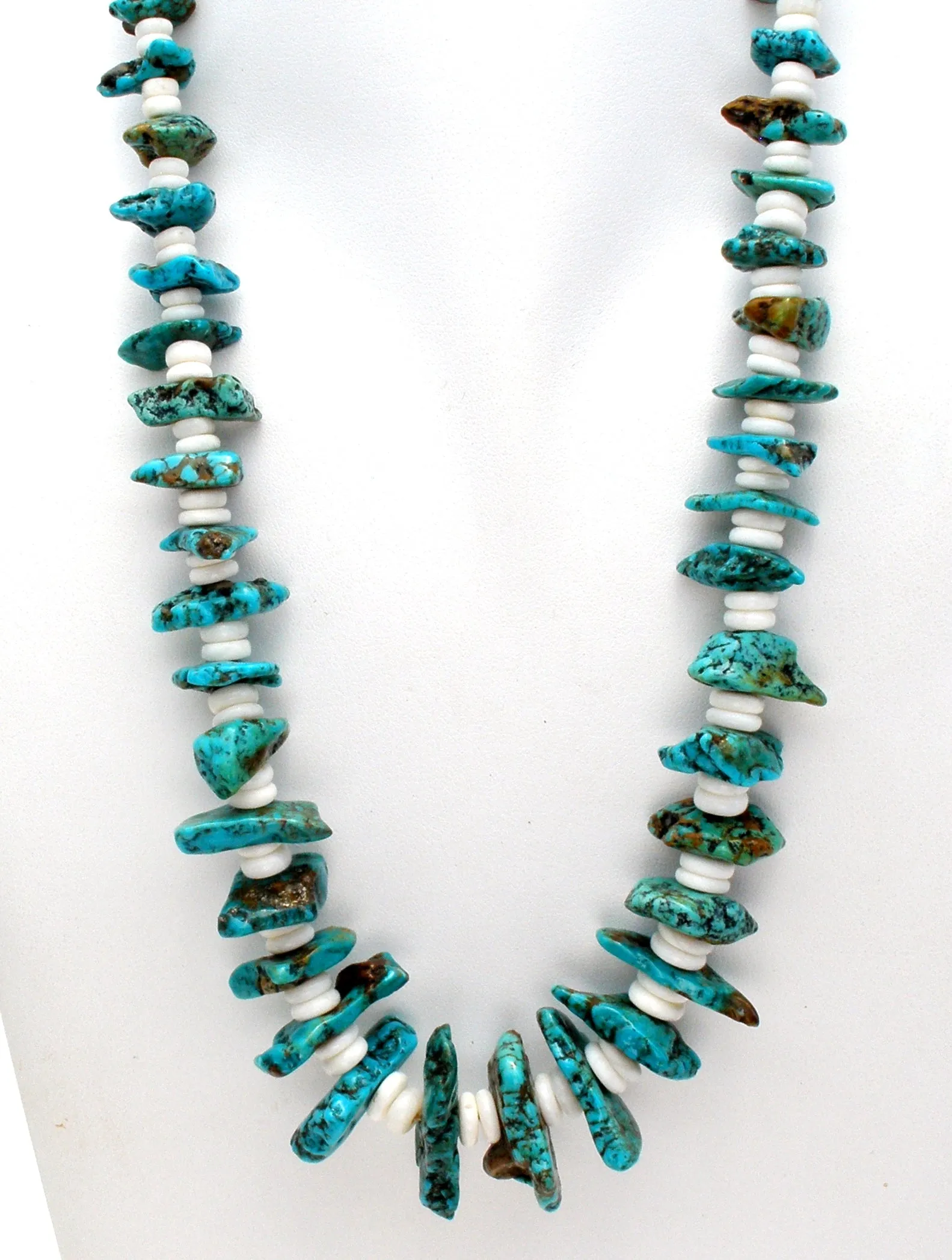 Turquoise Nuggets & Puka Shell Necklace Vintage