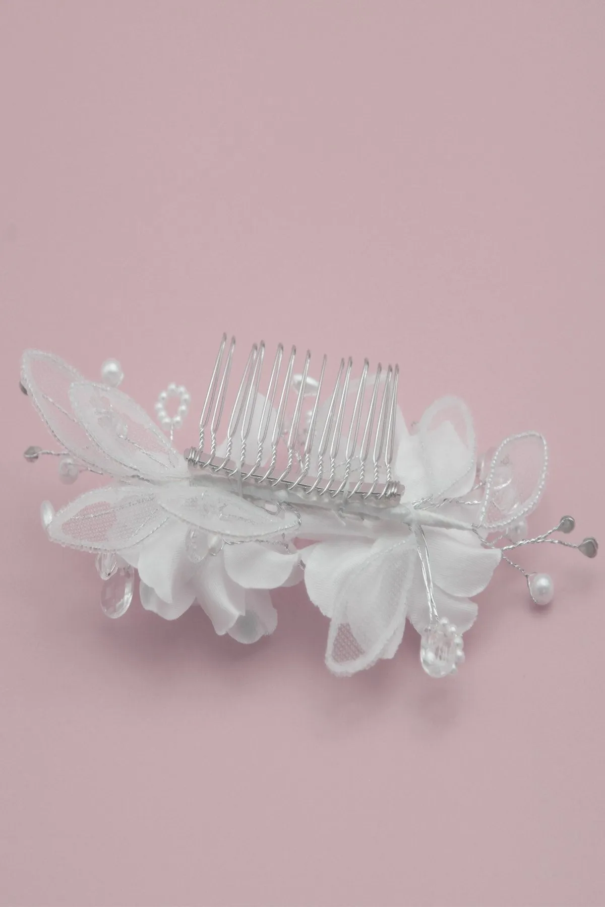 Twin White Carnations Comb