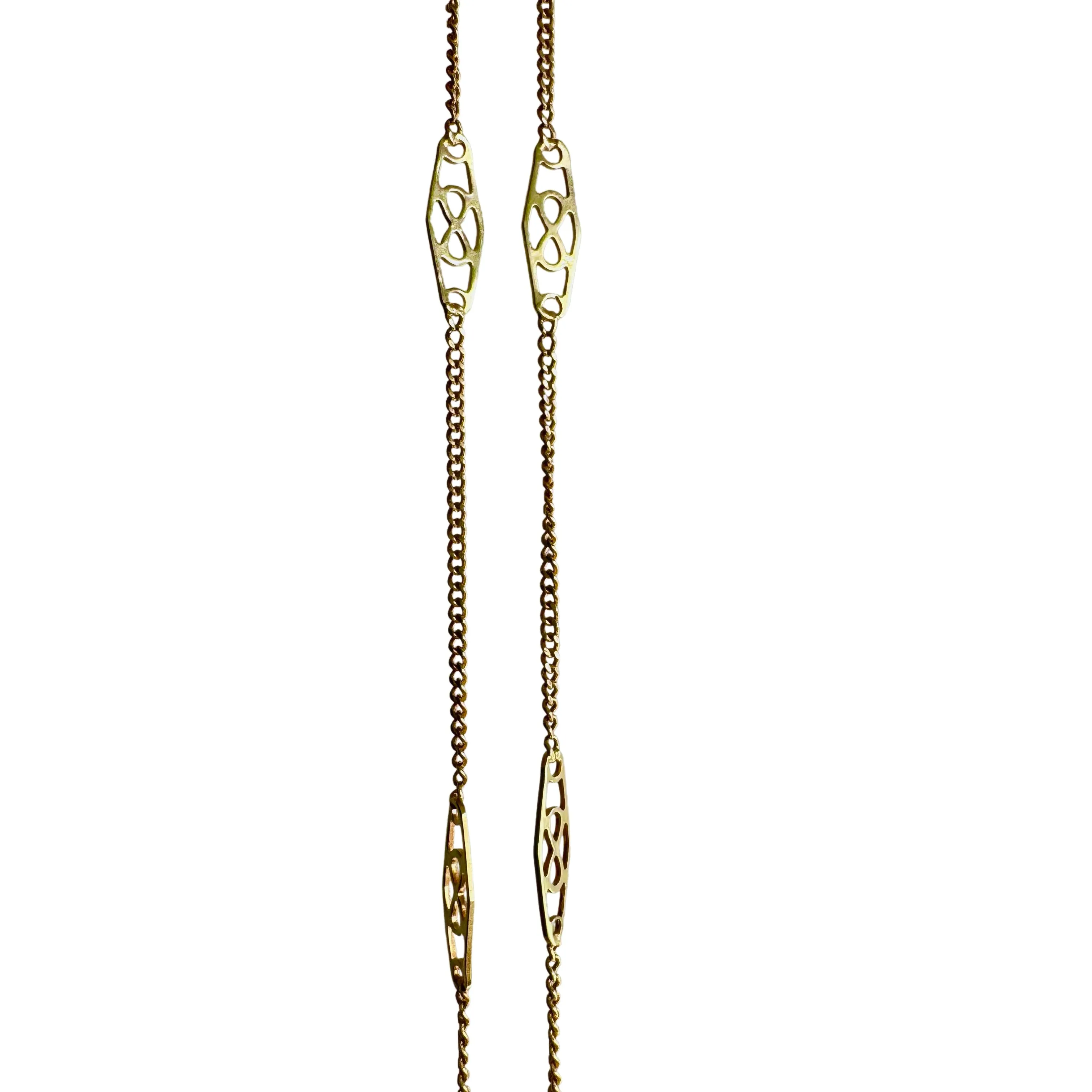 V I N T A G E // deco infinity / 14k yellow gold filigree and curb station chain necklace / just shy of 19.5", 3g