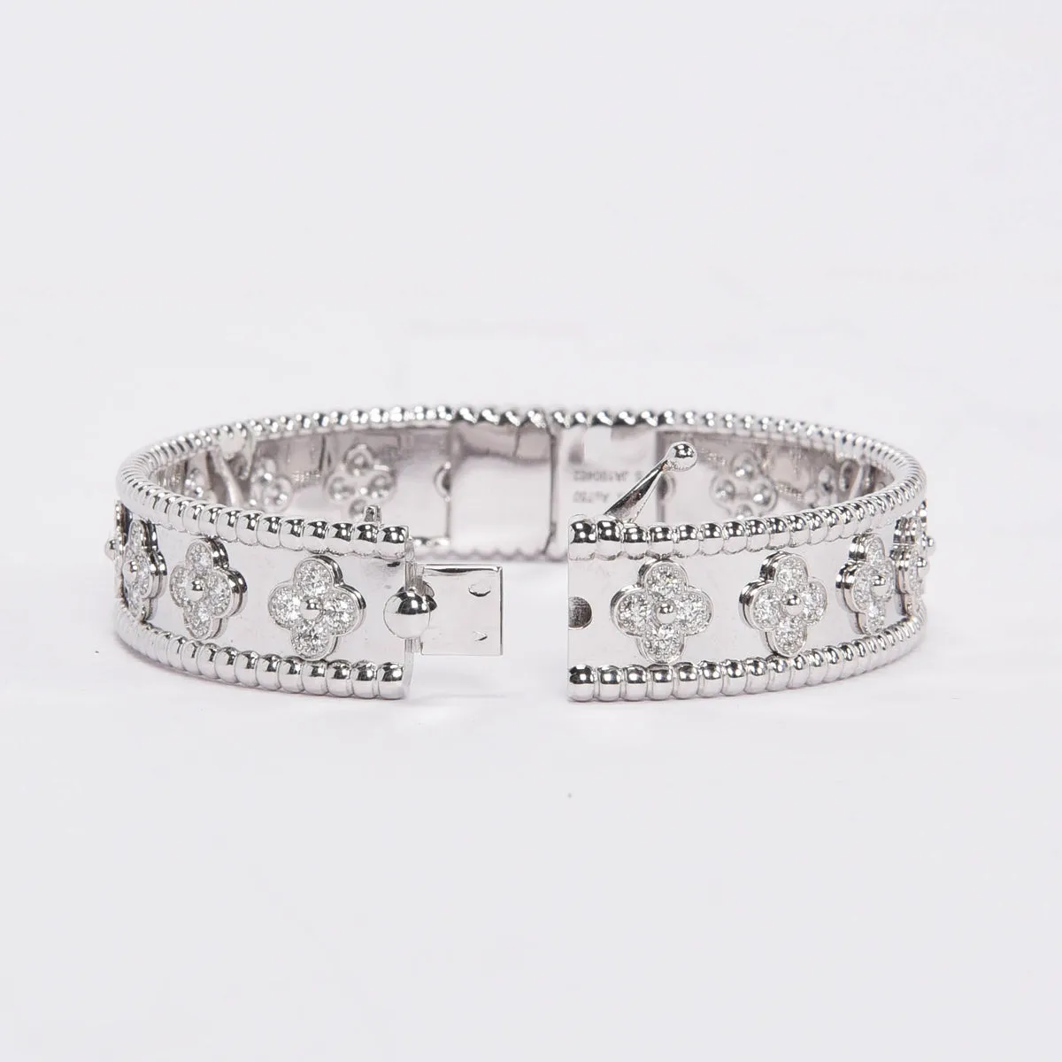 Van Cleef & Arpels 18k White Gold & Diamond Perlée Clovers Bracelet