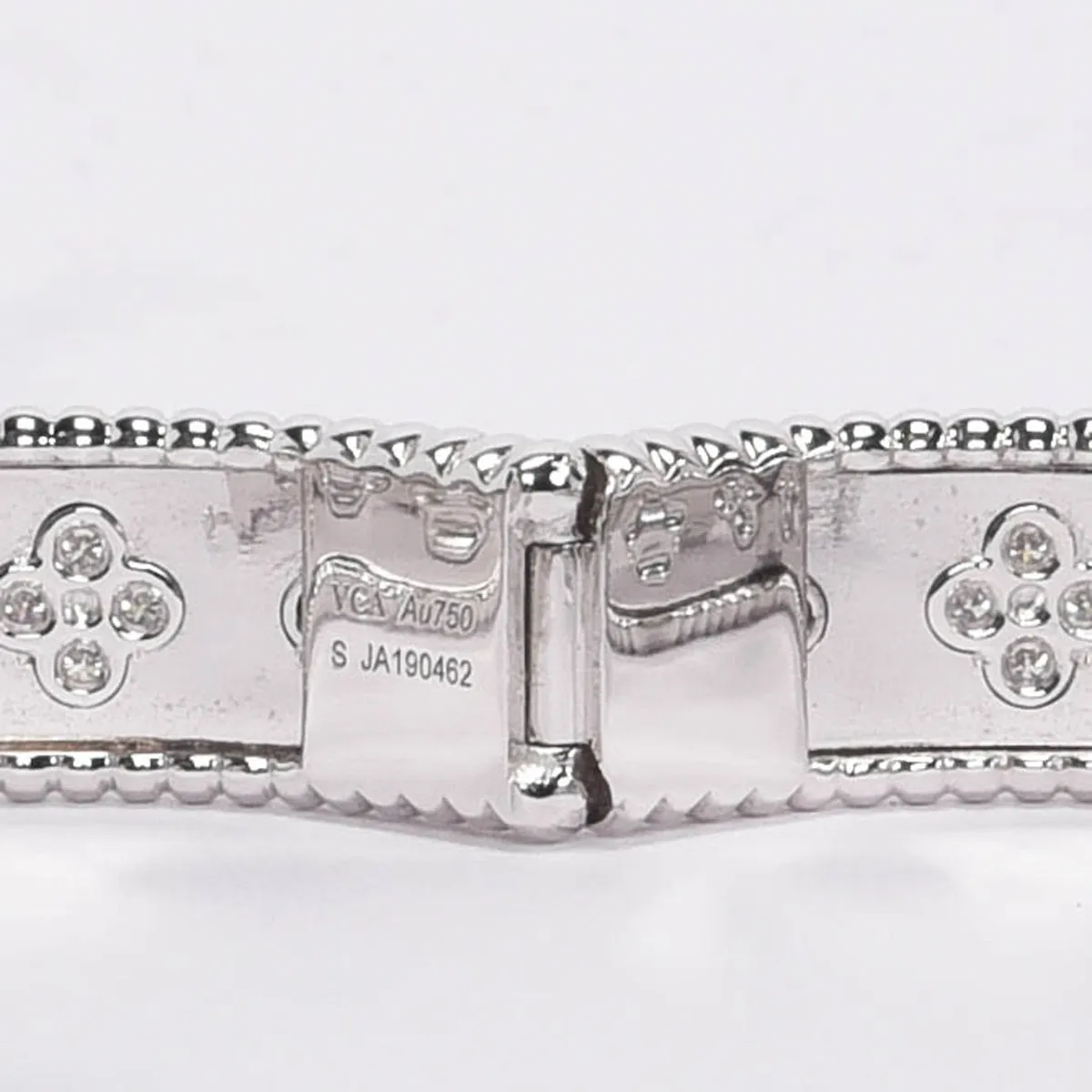 Van Cleef & Arpels 18k White Gold & Diamond Perlée Clovers Bracelet