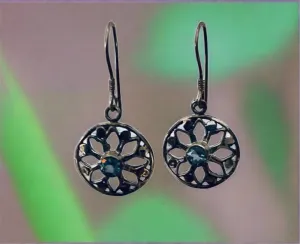 Vera Wolf Blue Topaz Floral Earrings Set In Sterling Silver