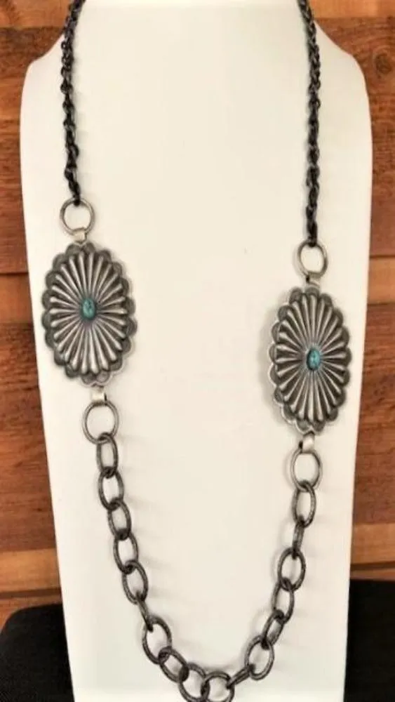 Vicki Orr Concho and Hammered Chain Necklace