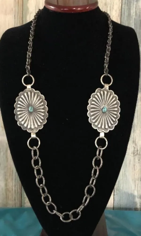 Vicki Orr Concho and Hammered Chain Necklace