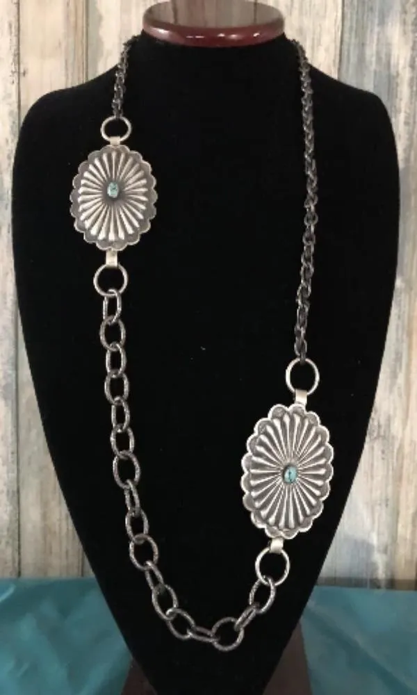 Vicki Orr Concho and Hammered Chain Necklace