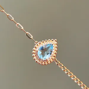 Vintage 18K Solid Gold Natural Aquamarine Diamond  Bracelet