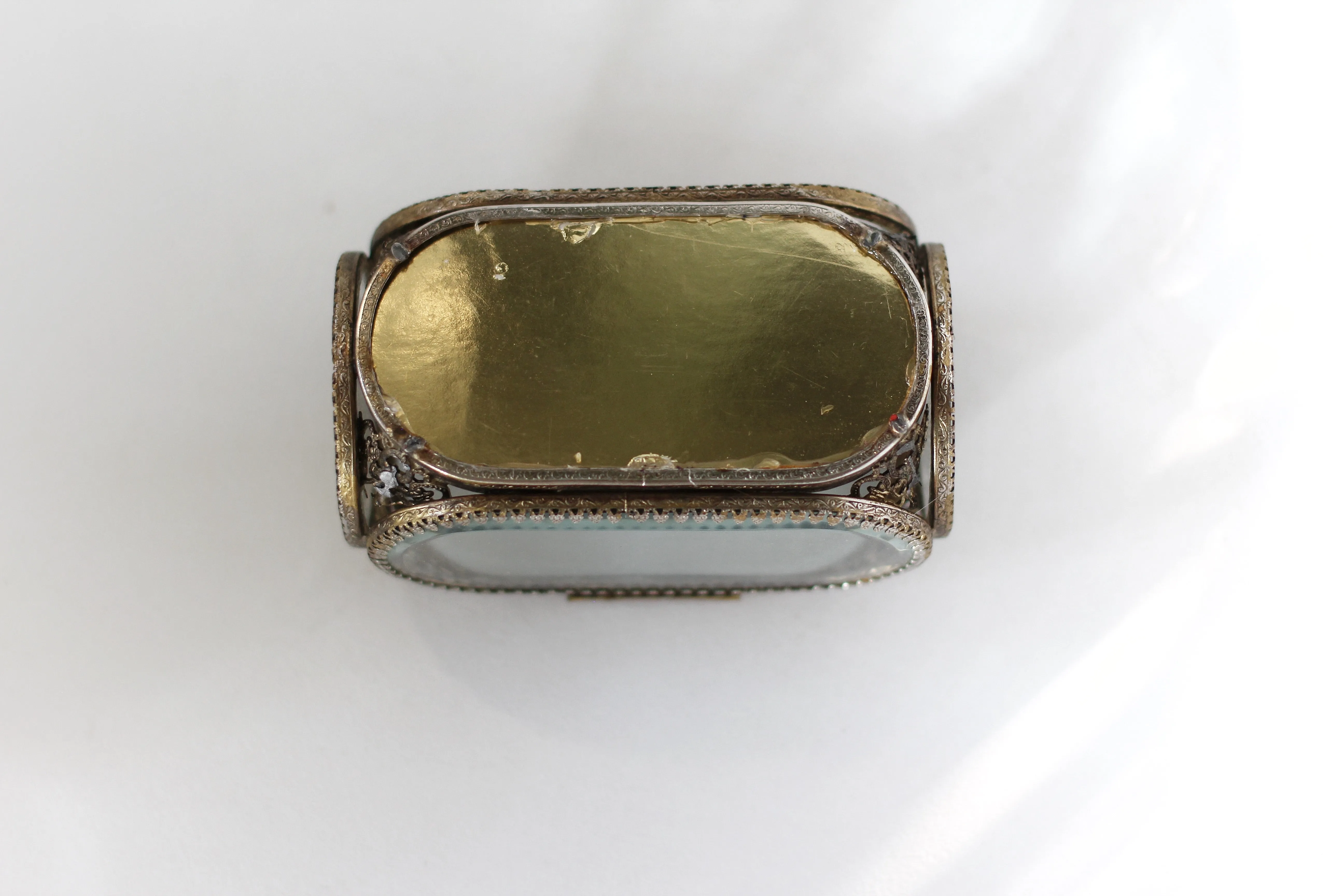 Vintage French Ormolu Filigree Jewelry Box