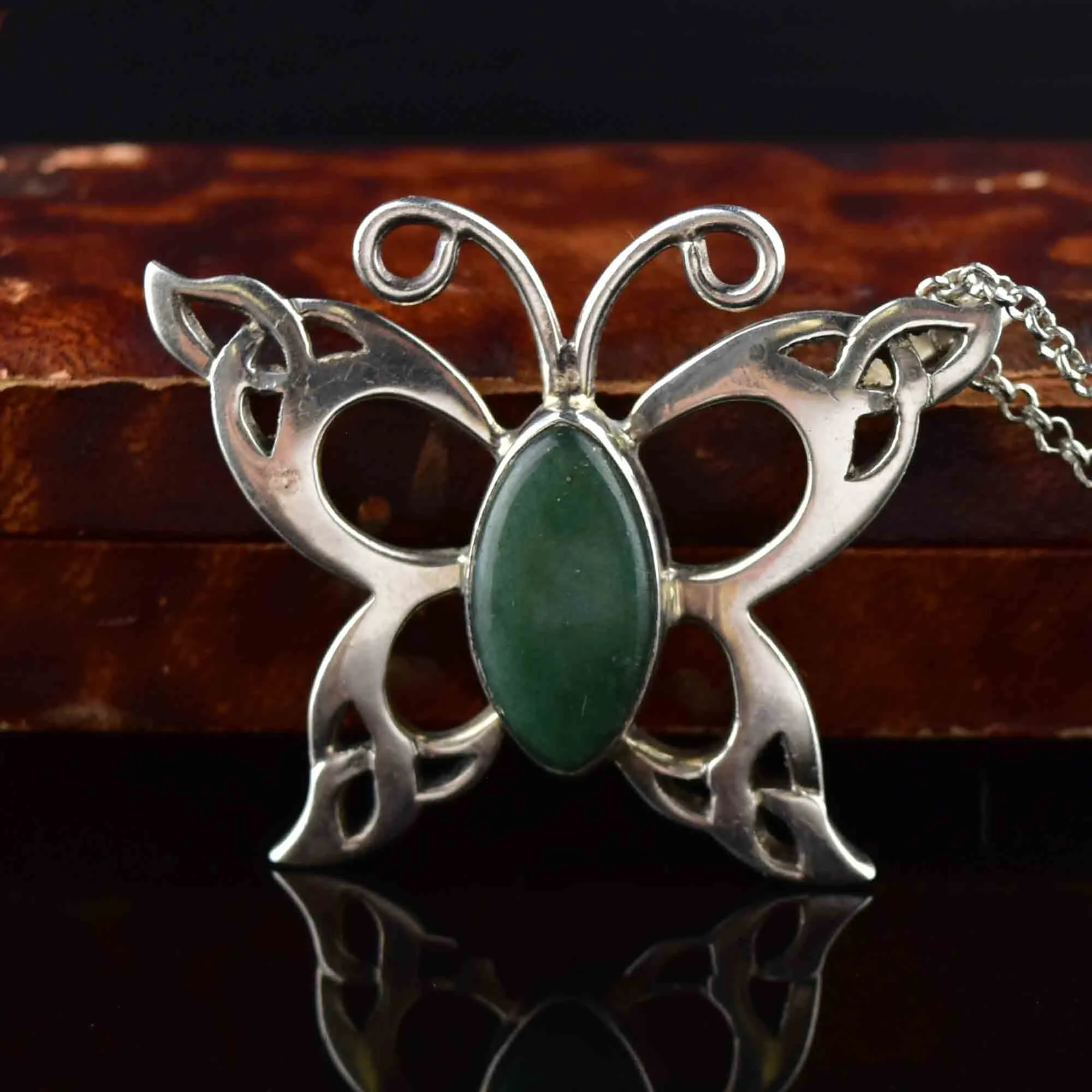 Vintage Silver Turquoise Butterfly Pendant Necklace