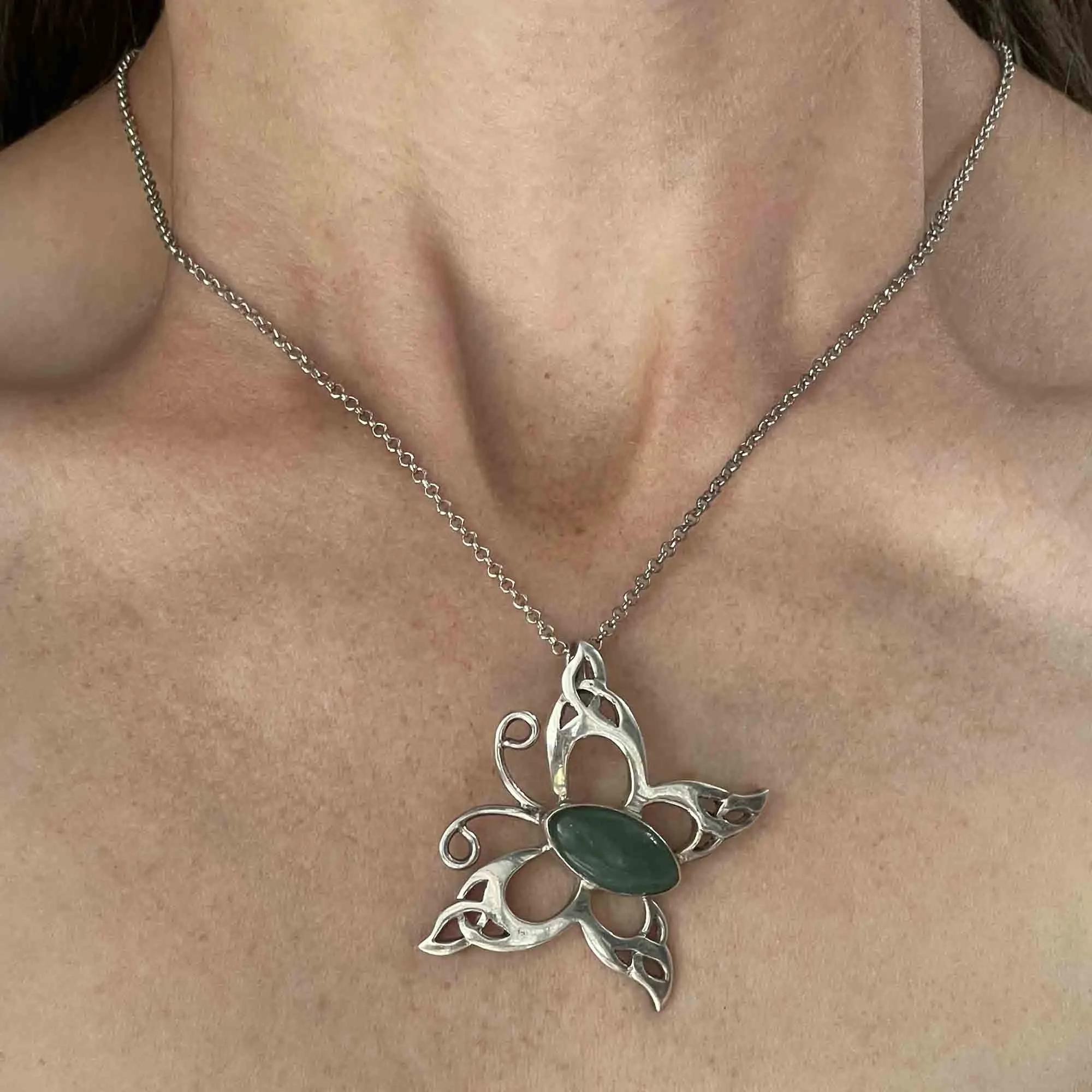 Vintage Silver Turquoise Butterfly Pendant Necklace