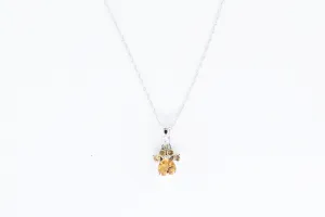 White Gold Citrine Paw Pendant with Chain