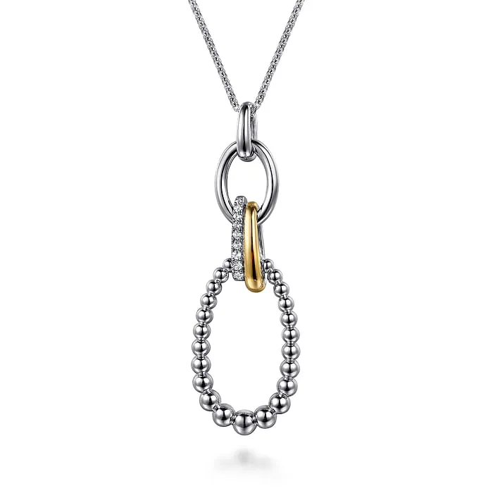 White Sapphire Link Necklace 14K Yellow Gold & Sterling Silver