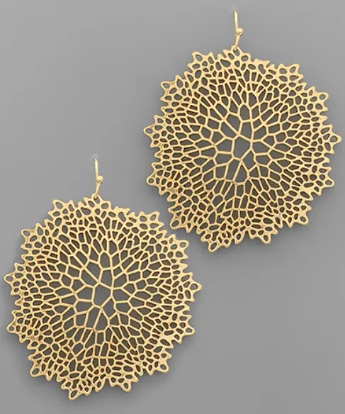 Worn Gold Filigree Disk Earrings